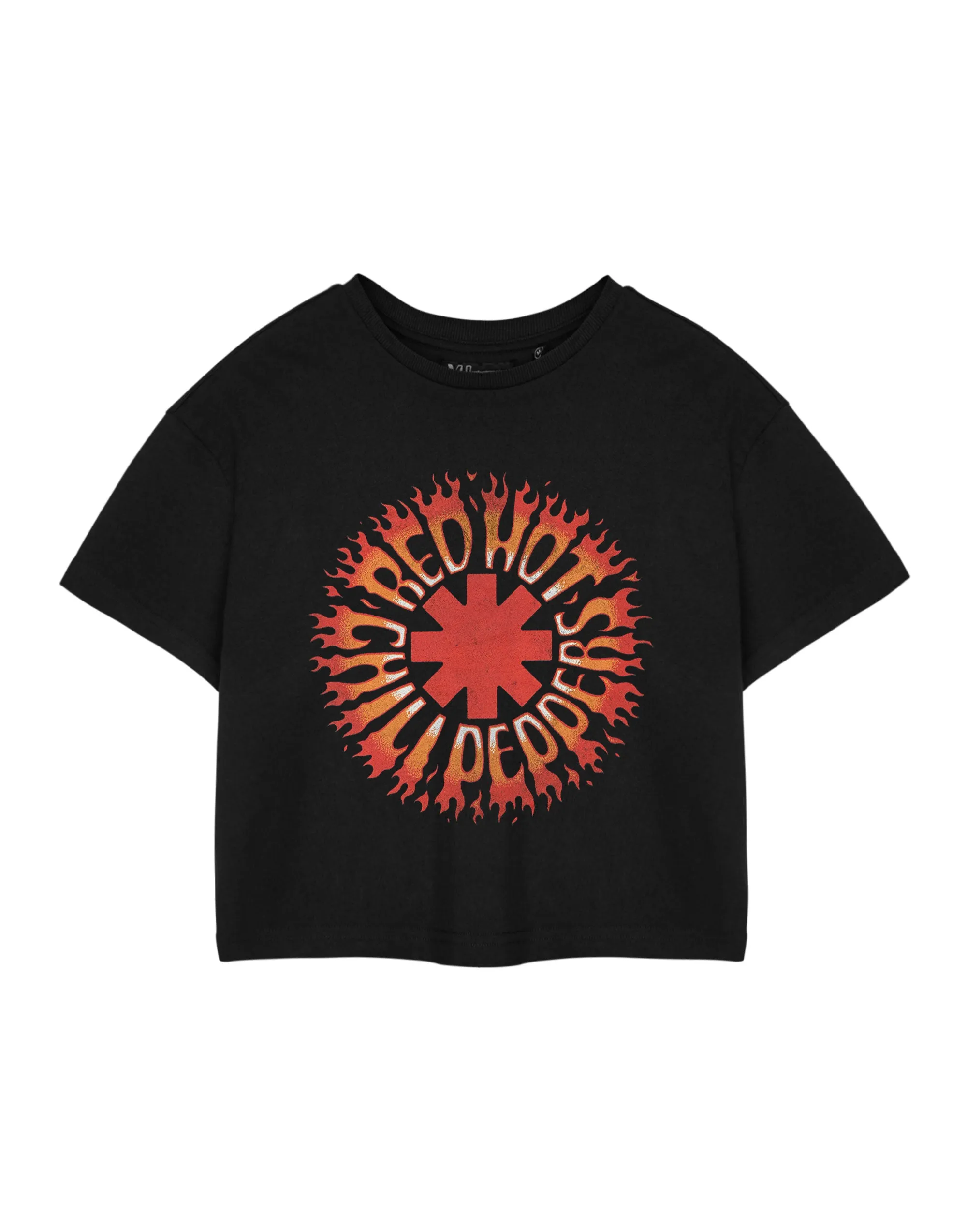 Red Hot Chili Peppers Flame Womens Black Cropped Short Sleeved T-Shirt