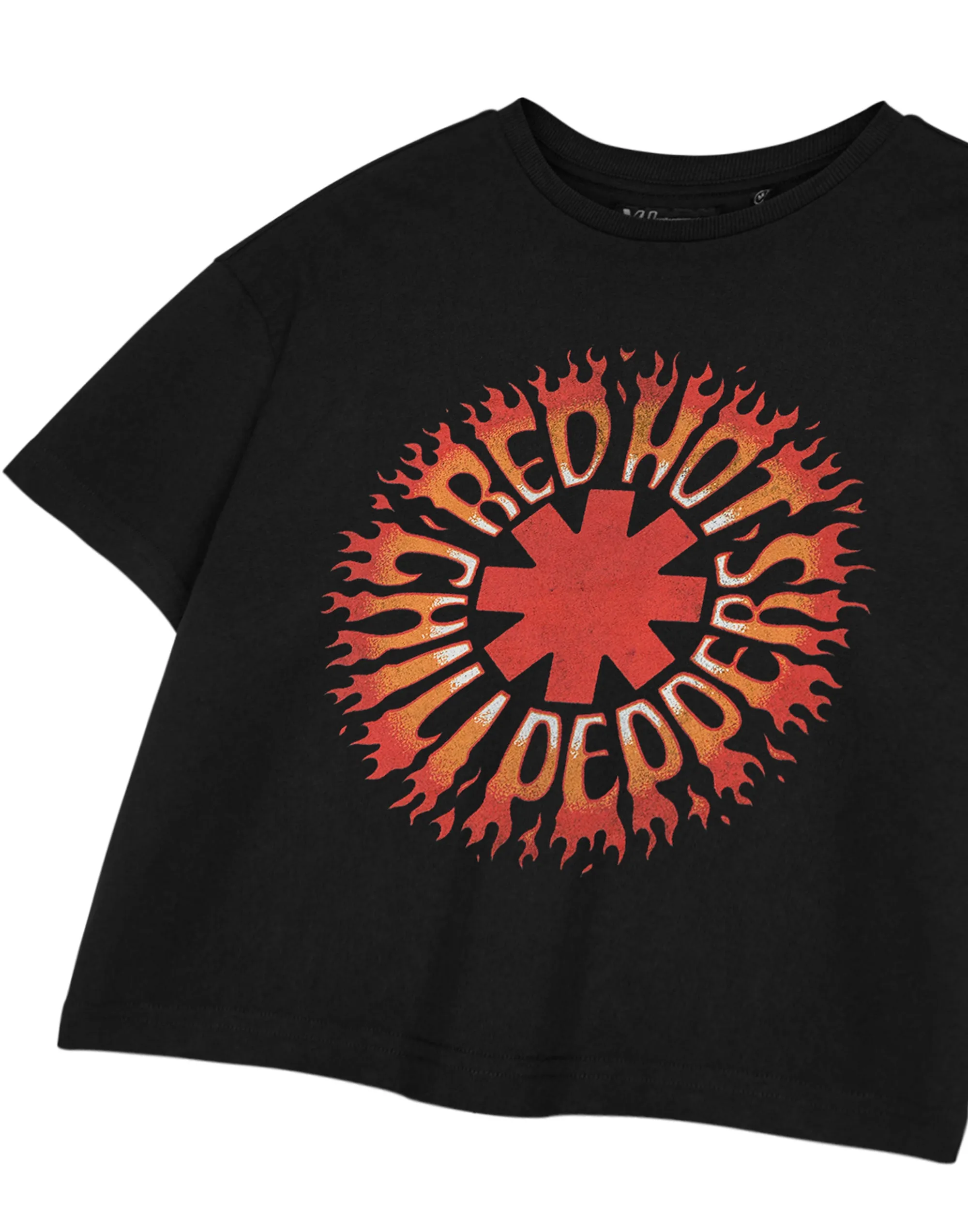 Red Hot Chili Peppers Flame Womens Black Cropped Short Sleeved T-Shirt