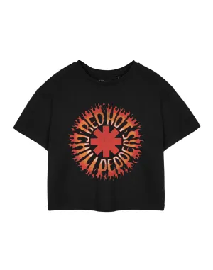 Red Hot Chili Peppers Flame Womens Black Cropped Short Sleeved T-Shirt