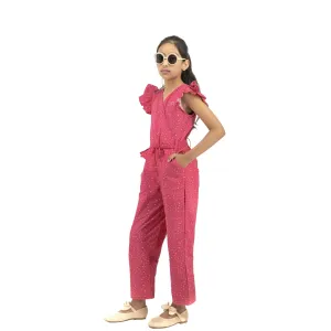 Red Rose Cotton Jumpsuit for Girls