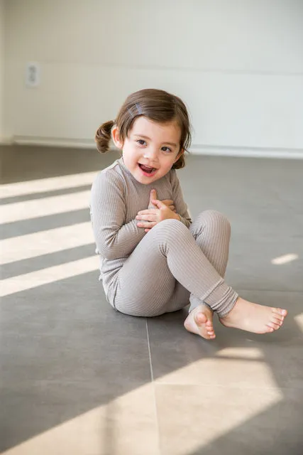 Rib Knit Beige Long Sleeve Pajama