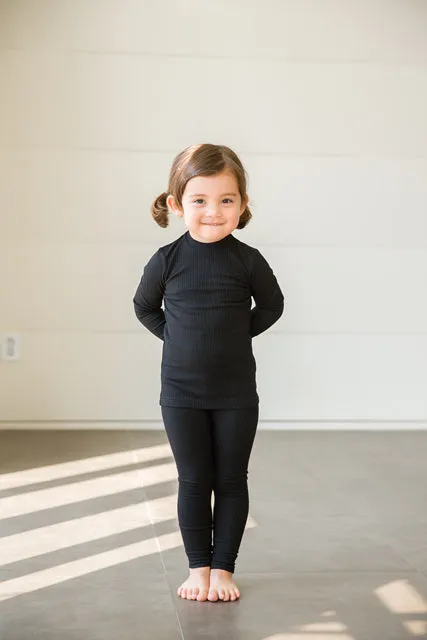 Rib Knit Black Long Sleeve Pajama