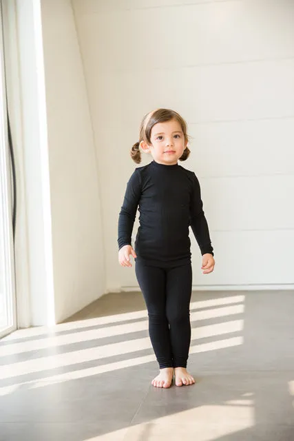 Rib Knit Black Long Sleeve Pajama