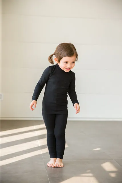 Rib Knit Black Long Sleeve Pajama