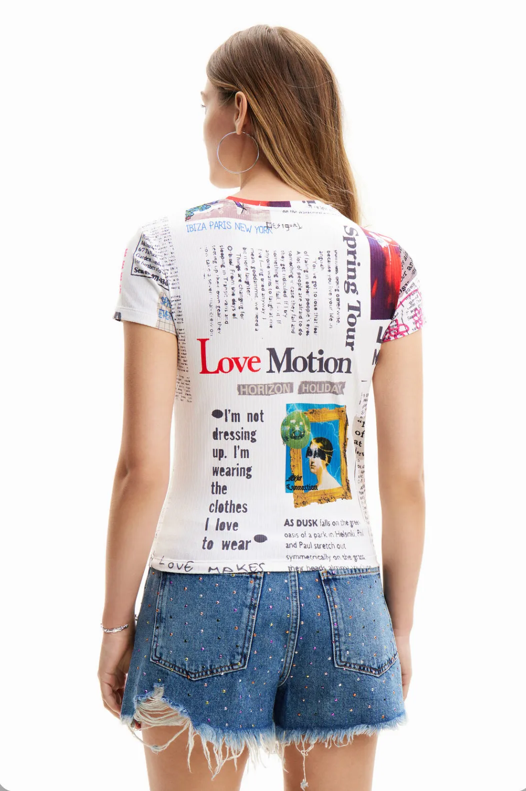 Ribbed newspaper T-shirt- Women