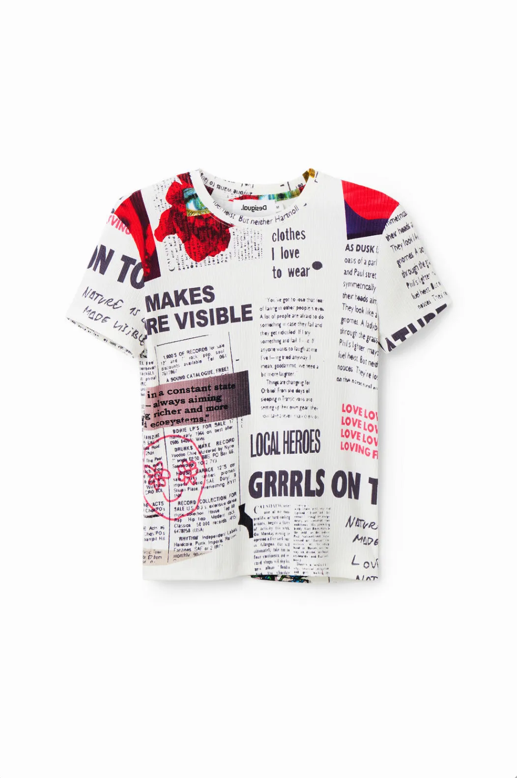 Ribbed newspaper T-shirt- Women