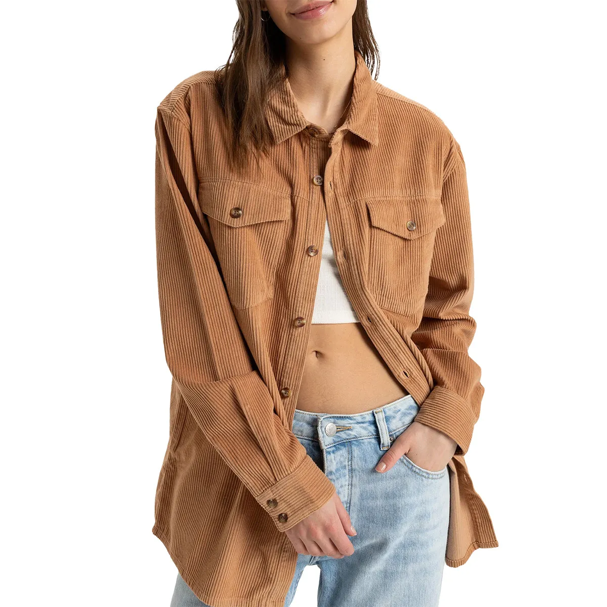 Roxy Let It Go Corduroy Long Sleeve Button-Up Shirt