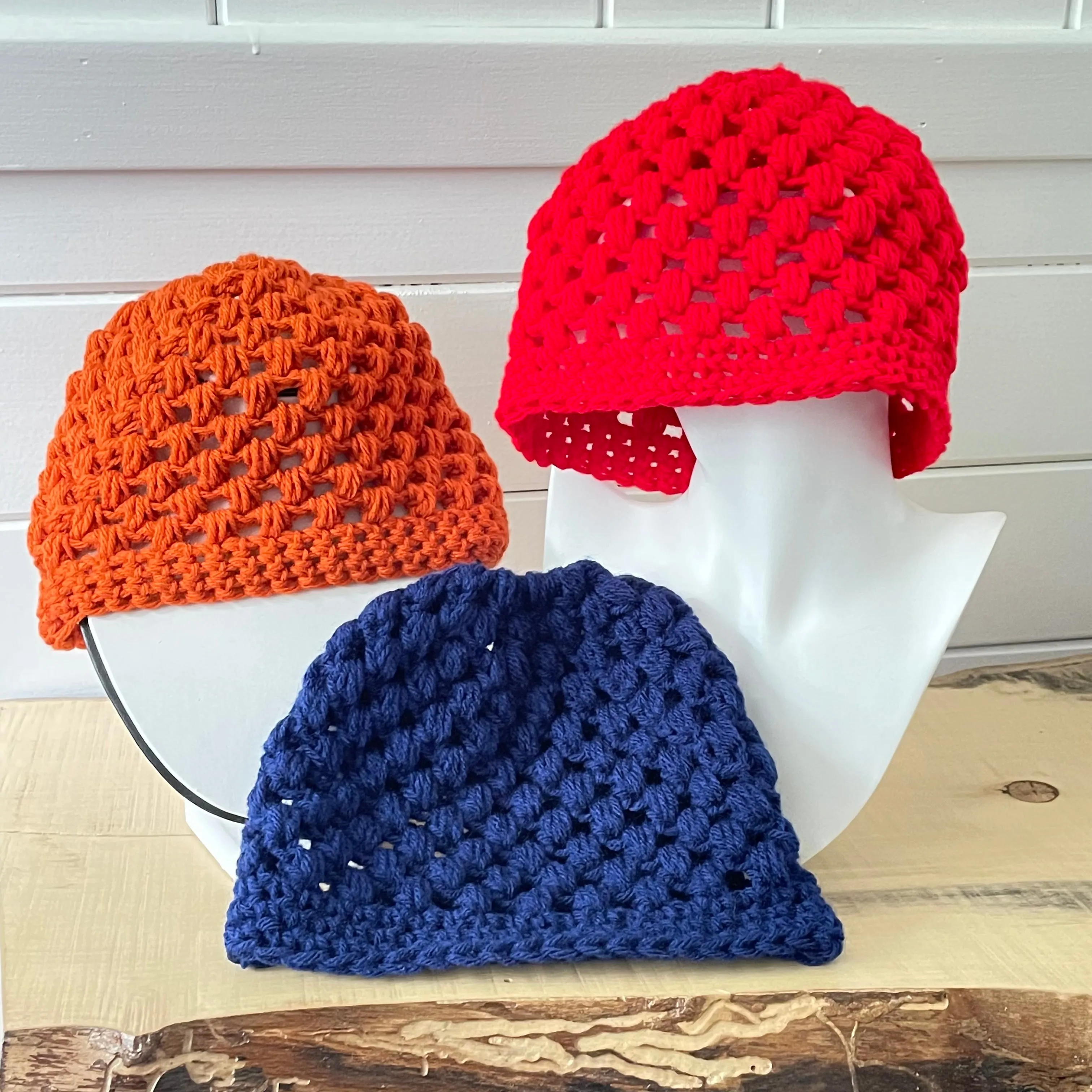 Royal Blue Messy Bun Ponytail Hat Open Puffy Stitch Hand Crochet Knit Outdoor Walking Hiking Active Athletes Winter Handmade Women Gift Accessory