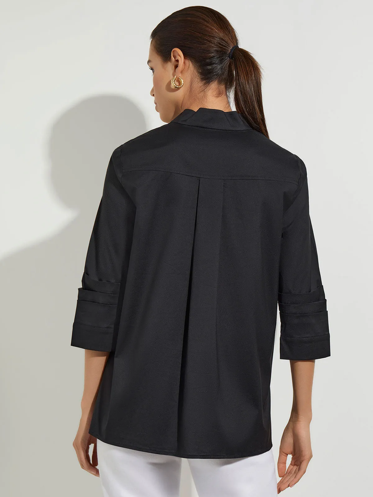 Ruche Sleeve Cotton Tunic, Black