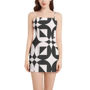 Sacred Geometry Sleeveless Square Neckline Spaghetti Strap Mini Dress