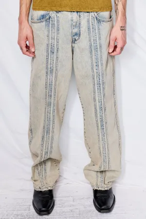 Sanded Sky Line Panel Denim Jeans