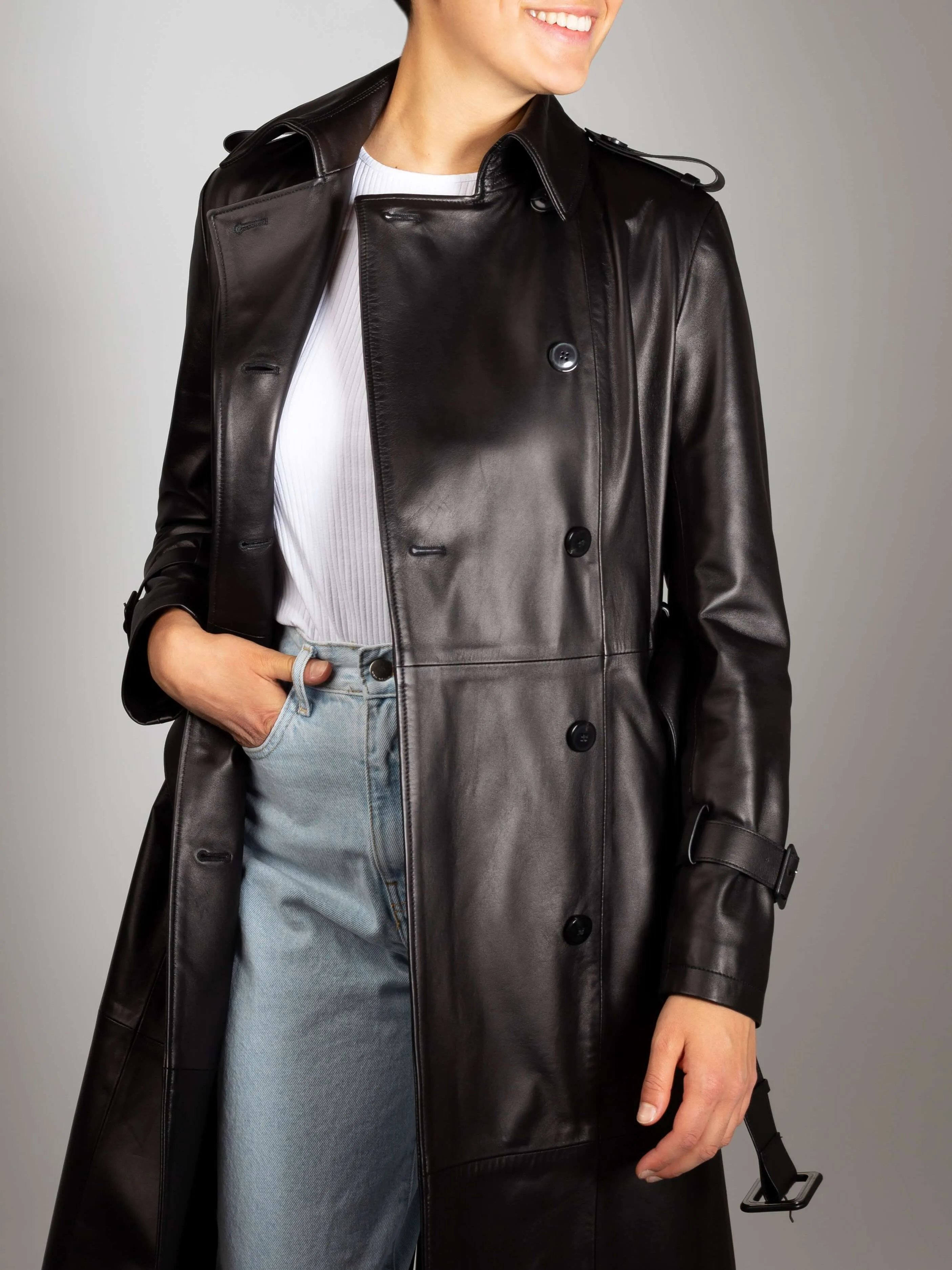 Sandra Italian Lambskin Leather Trench Coat