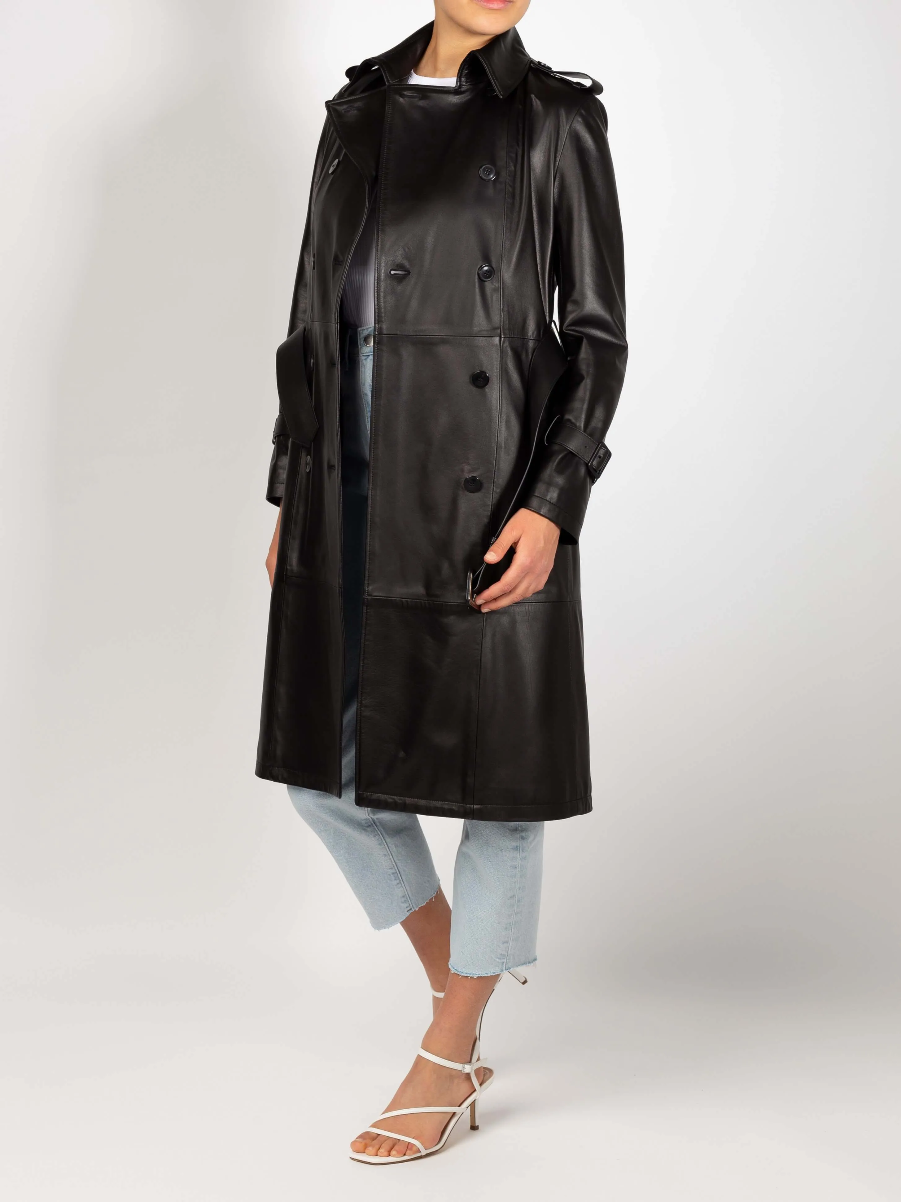 Sandra Italian Lambskin Leather Trench Coat