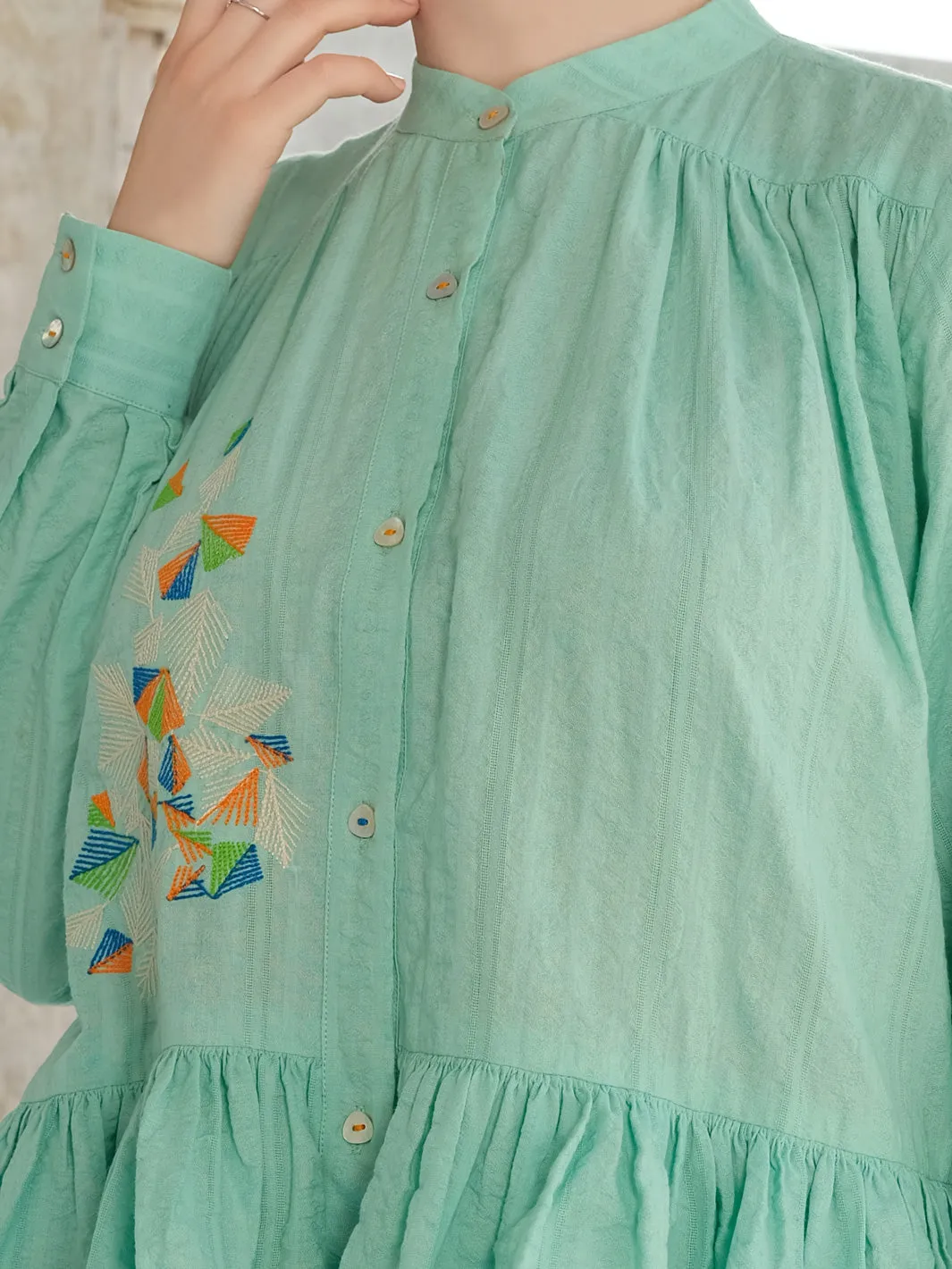 Sea Blue Cotton/Dobby Net Tunic - AL-LK-721