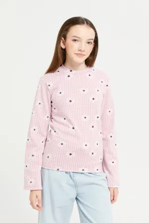 Senior Girls Pink Embellished Long Sleeve Top