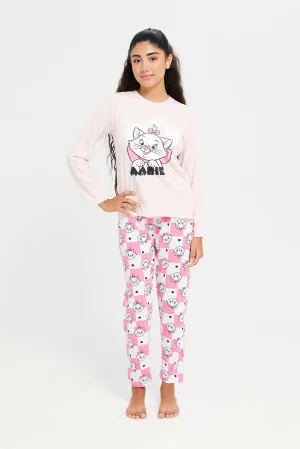 Senior Girls Pink Marie Cat Print Pajama Set (2 Piece)