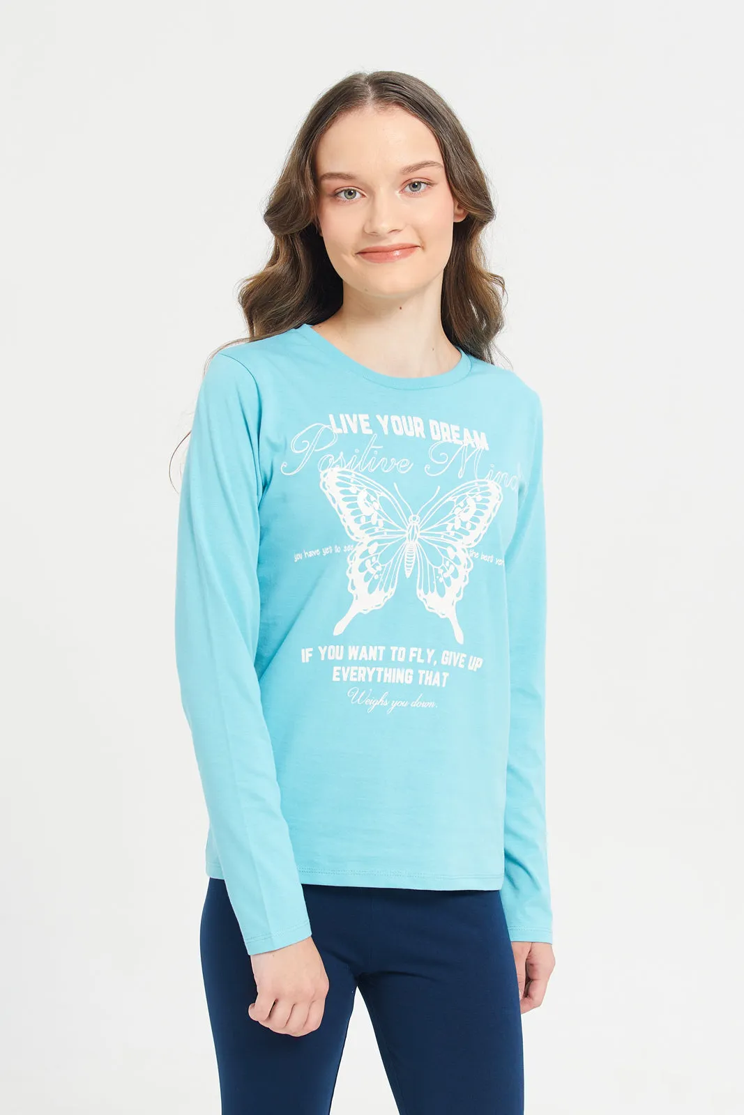 Senior Girls Teal Printed T-Shirt