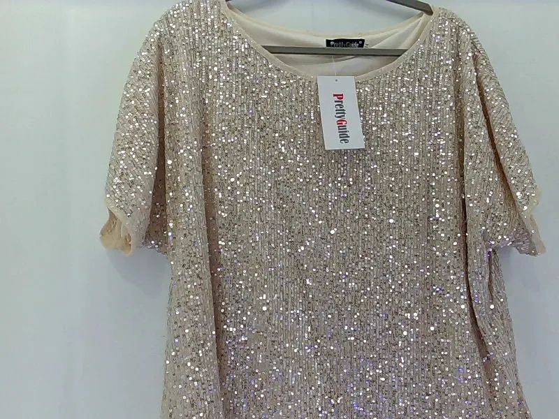 Sequin Beaded Beige Tunic Dress Size 14