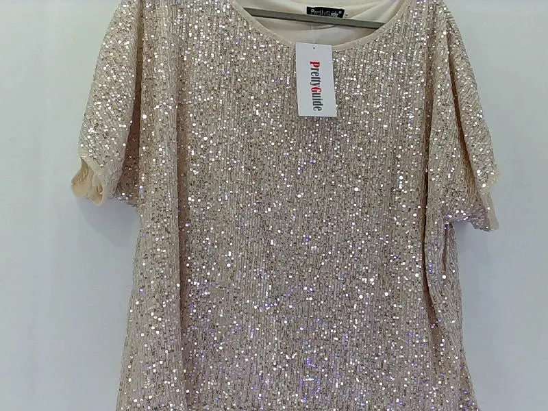 Sequin Beaded Beige Tunic Dress Size 14