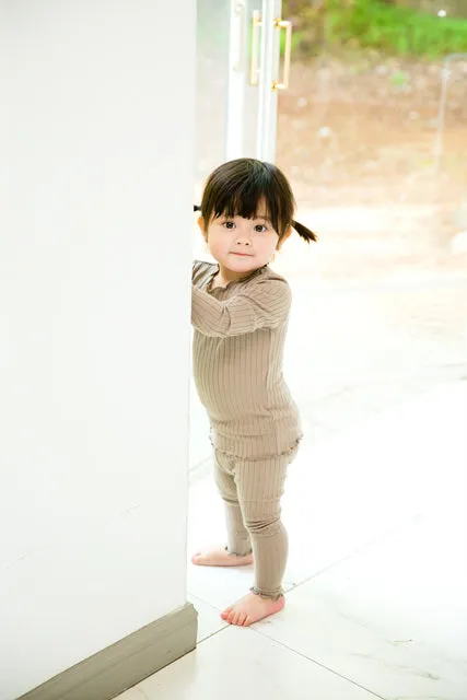 Shirring Beige Long Sleeve Pajama