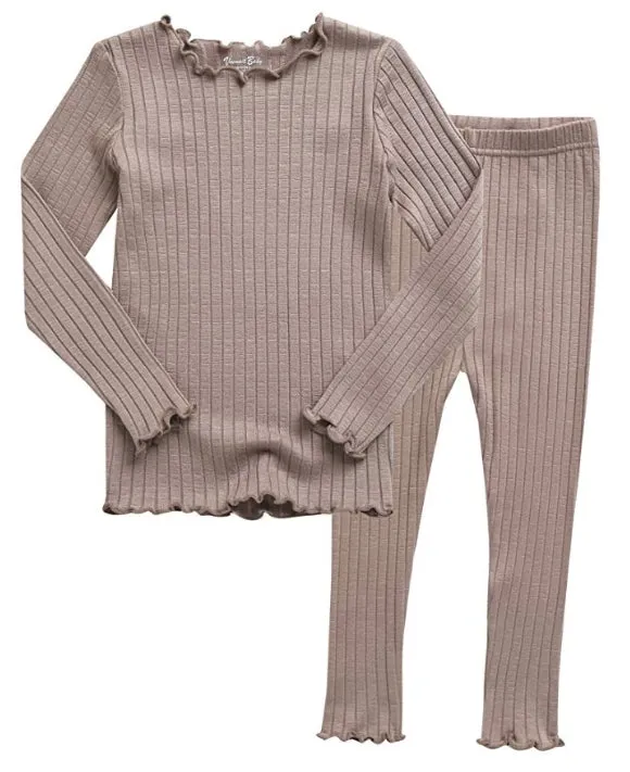 Shirring Beige Long Sleeve Pajama