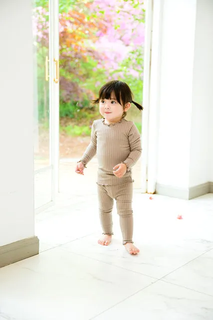 Shirring Beige Long Sleeve Pajama