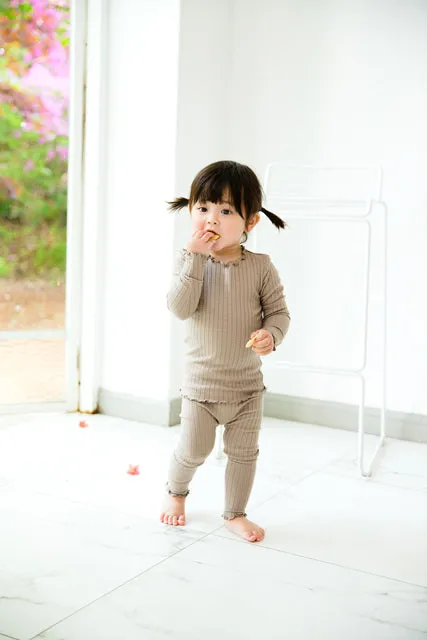 Shirring Beige Long Sleeve Pajama