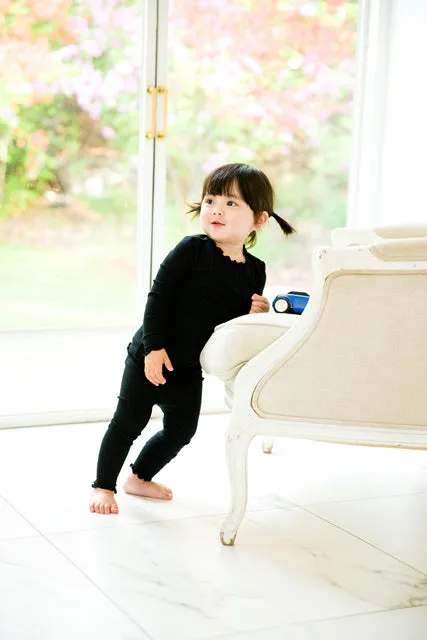 Shirring Black Long Sleeve Pajama