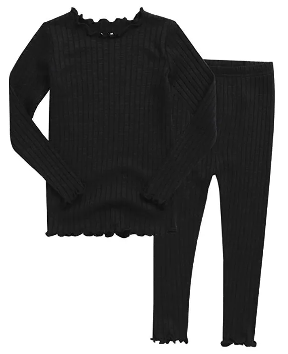 Shirring Black Long Sleeve Pajama