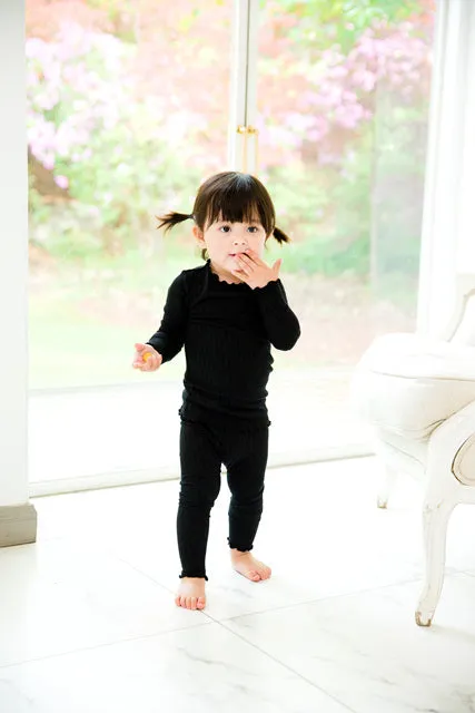 Shirring Black Long Sleeve Pajama