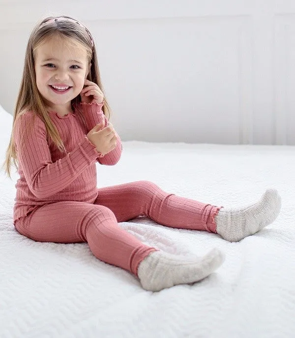 Shirring Dusty Pink Long Sleeve Pajama