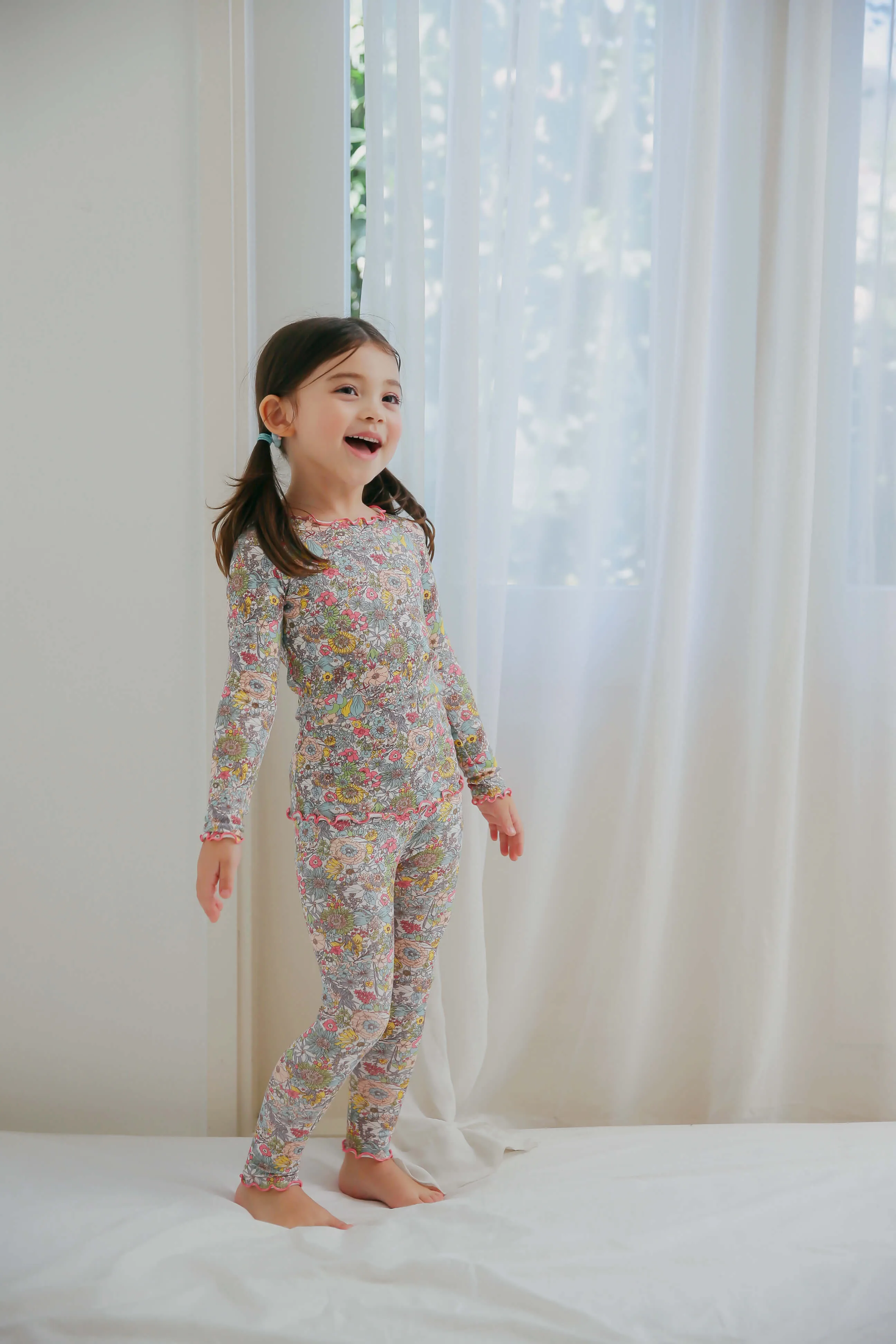 Shirring Floral Modal Long Sleeve Pajama