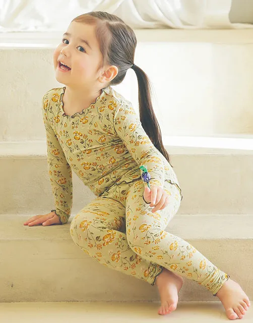 Shirring Khaki Flower Modal Long Sleeve Pajama