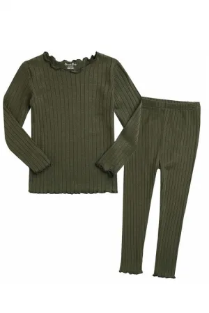 Shirring Khaki Long Sleeve Pajama