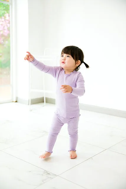 Shirring Light Purple Long Sleeve Pajama