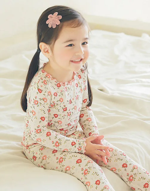 Shirring Red Flower Modal Long Sleeve Pajama