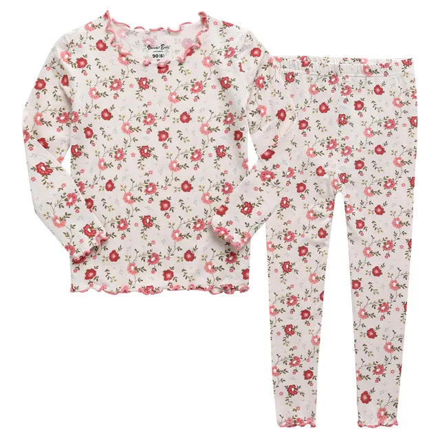 Shirring Red Flower Modal Long Sleeve Pajama