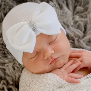 Silver Jewel White Bow Newborn Hospital Hat