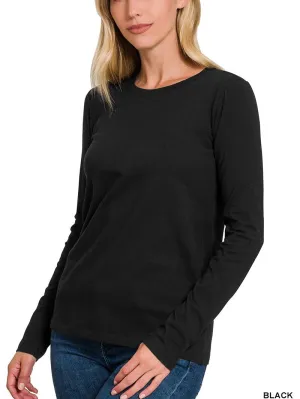 Simple Cotton Crew Neck Long Sleeve T-Shirt (3 Options)