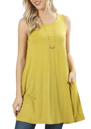 Sleeveless Swing Tunic with Pockets - Wasabi PLUS