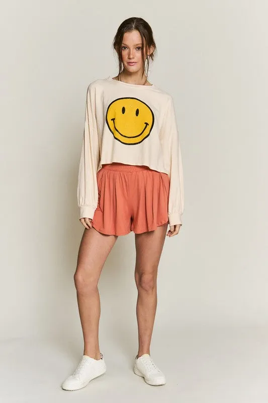 SMILEY FACE LONG CROP TOP