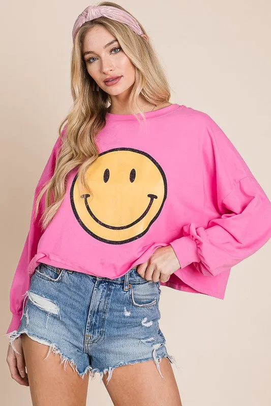 SMILEY FACE LONG CROP TOP