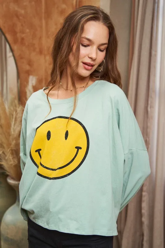 SMILEY FACE LONG CROP TOP