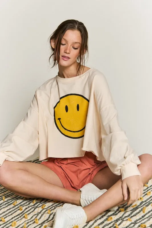 SMILEY FACE LONG CROP TOP