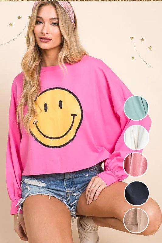 SMILEY FACE LONG CROP TOP