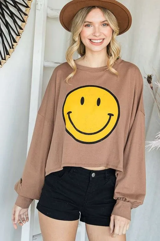 SMILEY FACE LONG CROP TOP