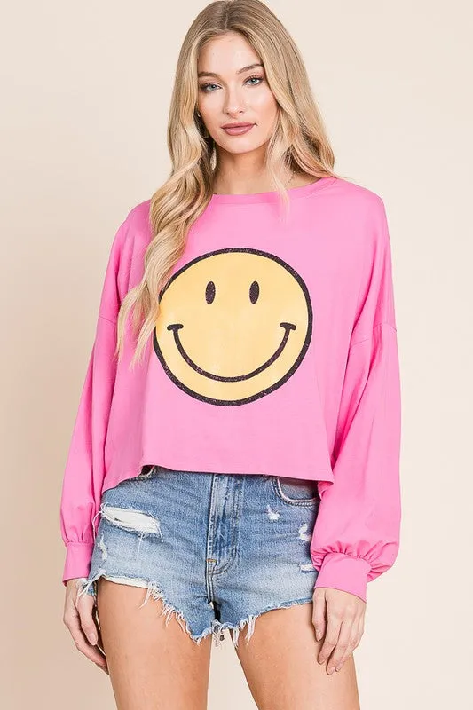 SMILEY FACE LONG CROP TOP