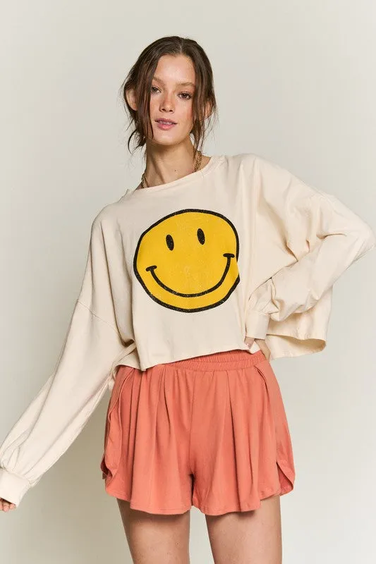 SMILEY FACE LONG CROP TOP