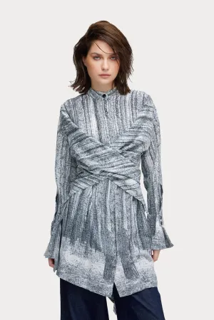 Soft Viscose Wrap-Style Tunic Shirt Abstract Print