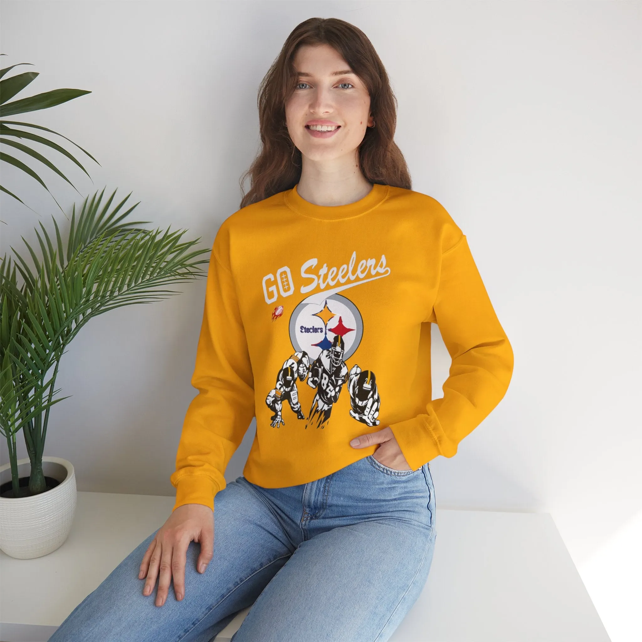 Steelers Fan Sweatshirt "Go Steelers" Gildan 18000| NFL Pittsburgh Steelers Fan Sweater (4 Colors)